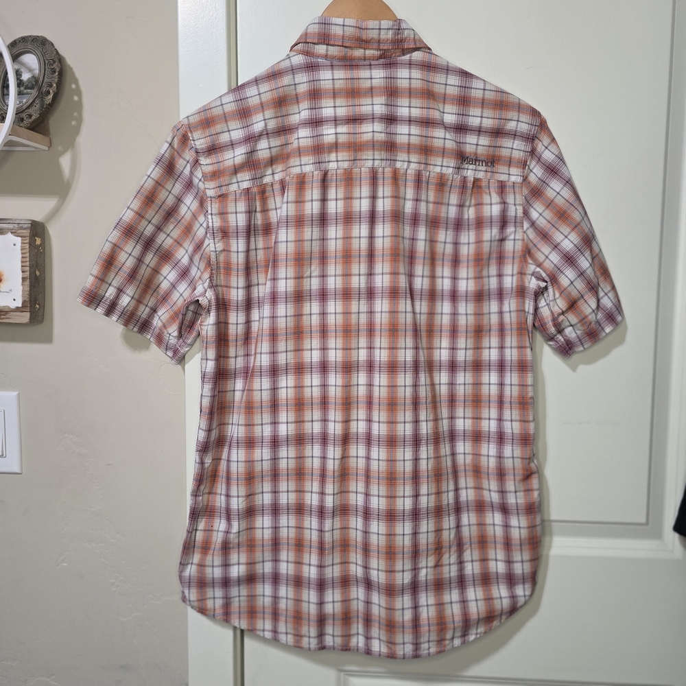 Marmot Men's Plaid Short Sleeve Button-Up Shirt Orange White Small - Picture 2 of 7